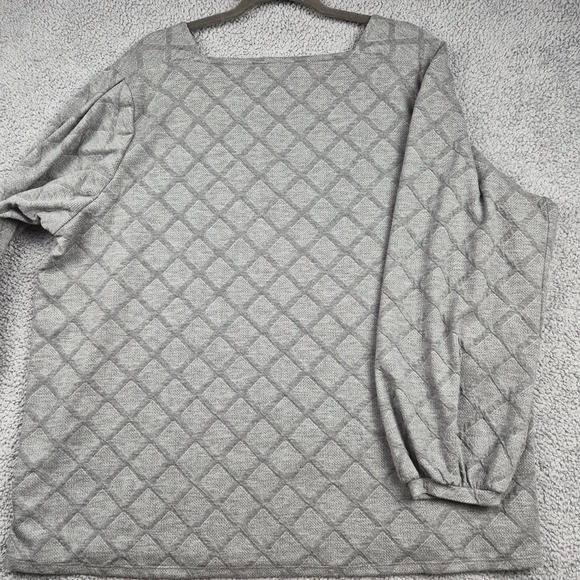 Liz Claiborne Boatneck Gray Windowpane Long Sleeve Shirt Womens Sz 2X - Picture 4 of 9
